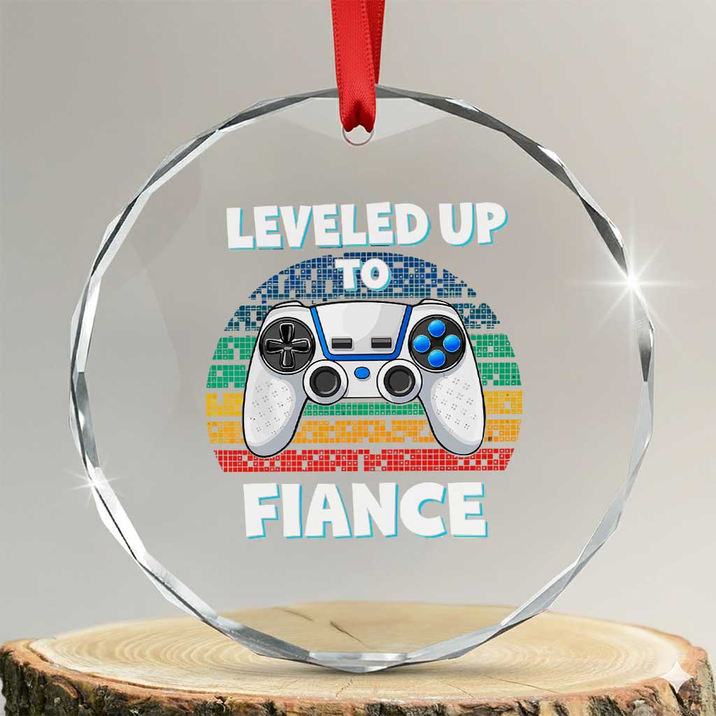 Leveled Up To Fiance Crystal Glass Ornament Retro Newly Engaged Gifts For Him TS10 Transparent Glass 3'' Circle Print Your Wear