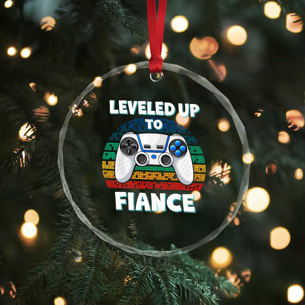 Leveled Up To Fiance Crystal Glass Ornament Retro Newly Engaged Gifts For Him TS10 Print Your Wear
