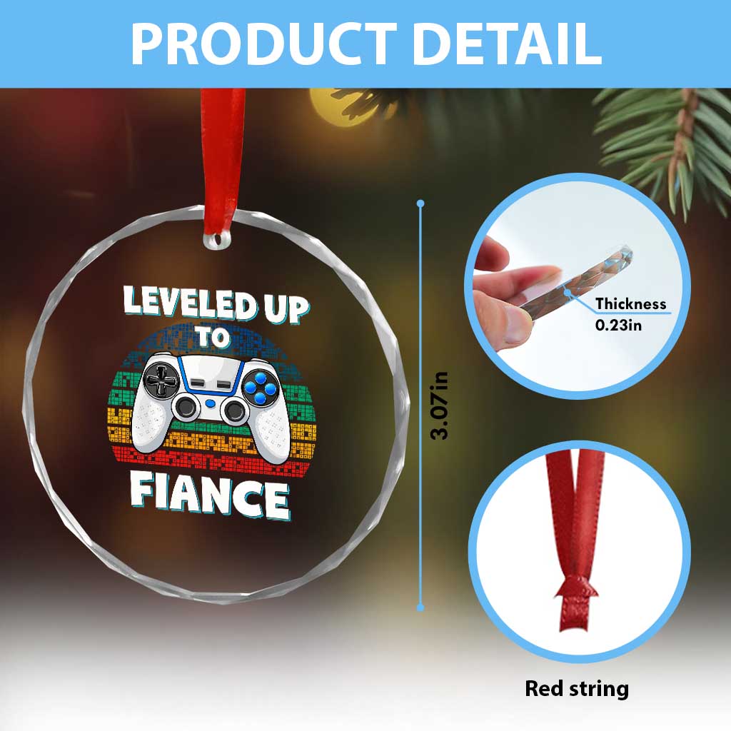 Leveled Up To Fiance Crystal Glass Ornament Retro Newly Engaged Gifts For Him TS10 Print Your Wear