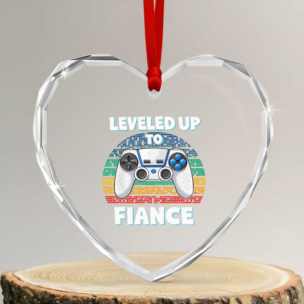 Leveled Up To Fiance Heart Crystal Glass Ornament Retro Newly Engaged Gifts For Him TS10 Transparent Glass 3'' Heart Print Your Wear
