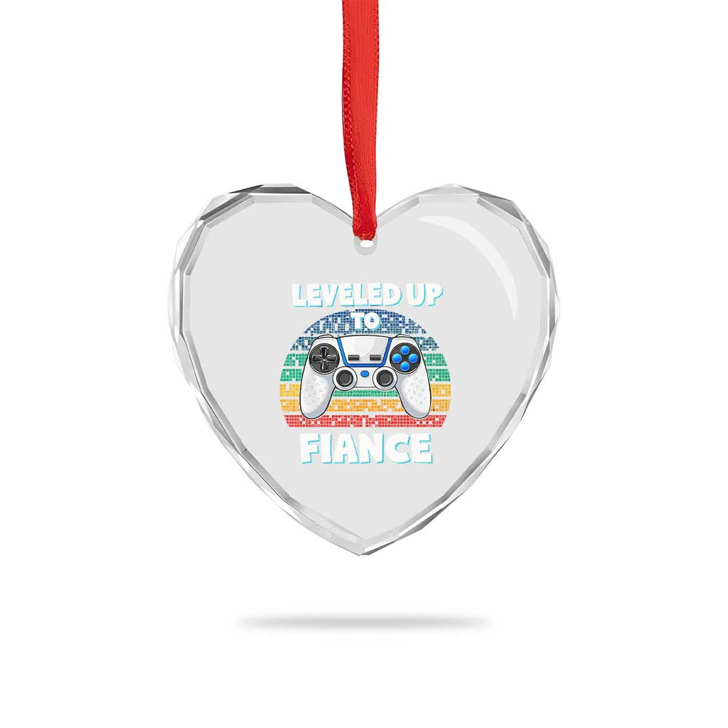 Leveled Up To Fiance Heart Crystal Glass Ornament Retro Newly Engaged Gifts For Him TS10 Print Your Wear
