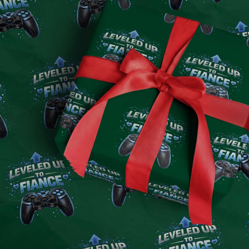 Leveled Up To Fiance Wrapping Paper Roll Newly Engaged Gifts For Him Gamer TS10 Green Print Your Wear