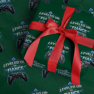 Leveled Up To Fiance Wrapping Paper Roll Newly Engaged Gifts For Him Gamer TS10 Green Print Your Wear