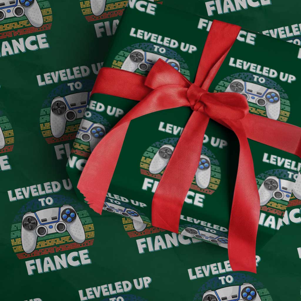 Leveled Up To Fiance Wrapping Paper Roll Retro Newly Engaged Gifts For Him TS10 Green Print Your Wear