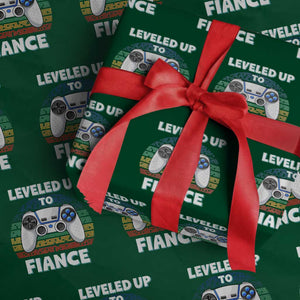 Leveled Up To Fiance Wrapping Paper Roll Retro Newly Engaged Gifts For Him TS10 Green Print Your Wear