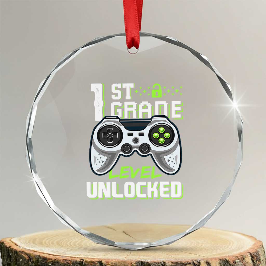 Leveling Up To School Funny Gamer Boys Crystal Glass Ornament First Day Back to School Gift TS01 Transparent Glass 3'' Circle Print Your Wear