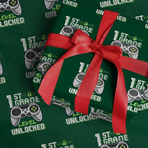 Leveling Up To School Funny Gamer Boys Wrapping Paper Roll First Day Back to School Gift