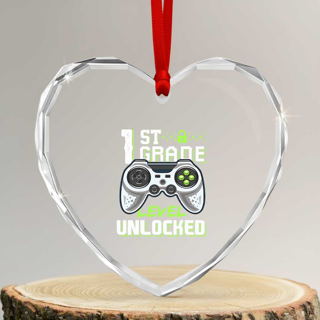 Leveling Up To School Funny Gamer Boys Heart Crystal Glass Ornament First Day Back to School Gift