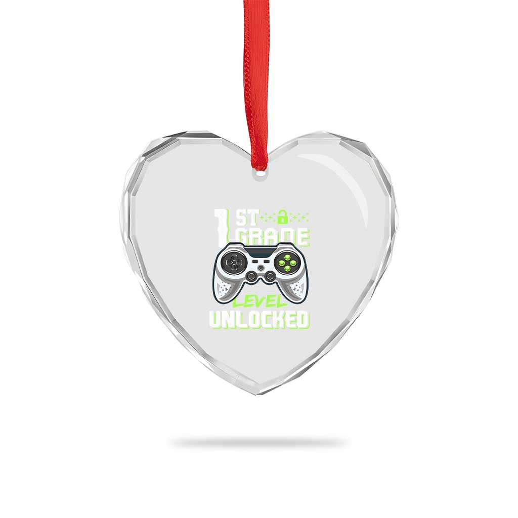 Leveling Up To School Funny Gamer Boys Heart Crystal Glass Ornament First Day Back to School Gift