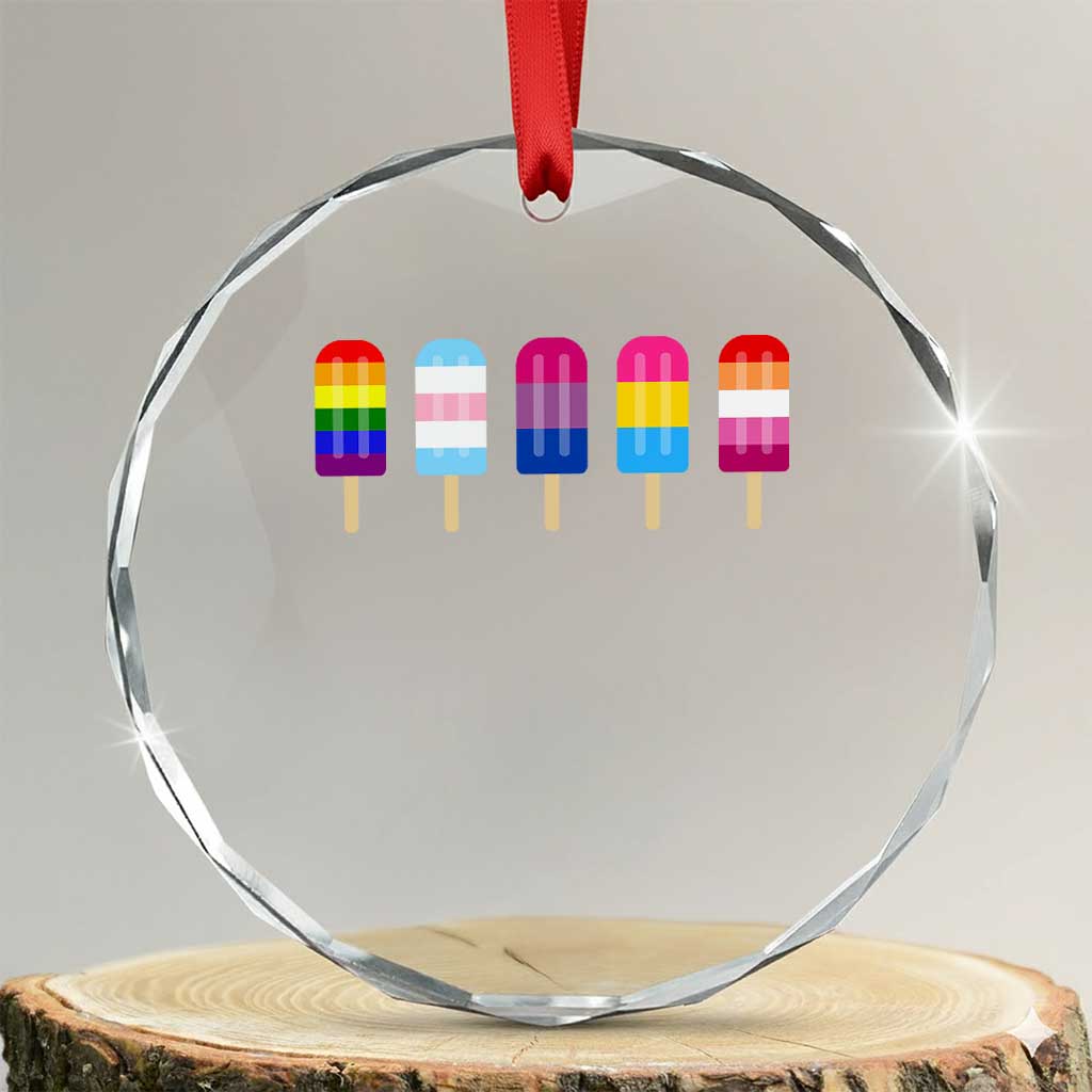 LGBT Rainbow Popsicles Crystal Glass Ornament Summer Ice Cream LGBTQ Pride Ally TS10 Transparent Glass 3'' Circle Print Your Wear