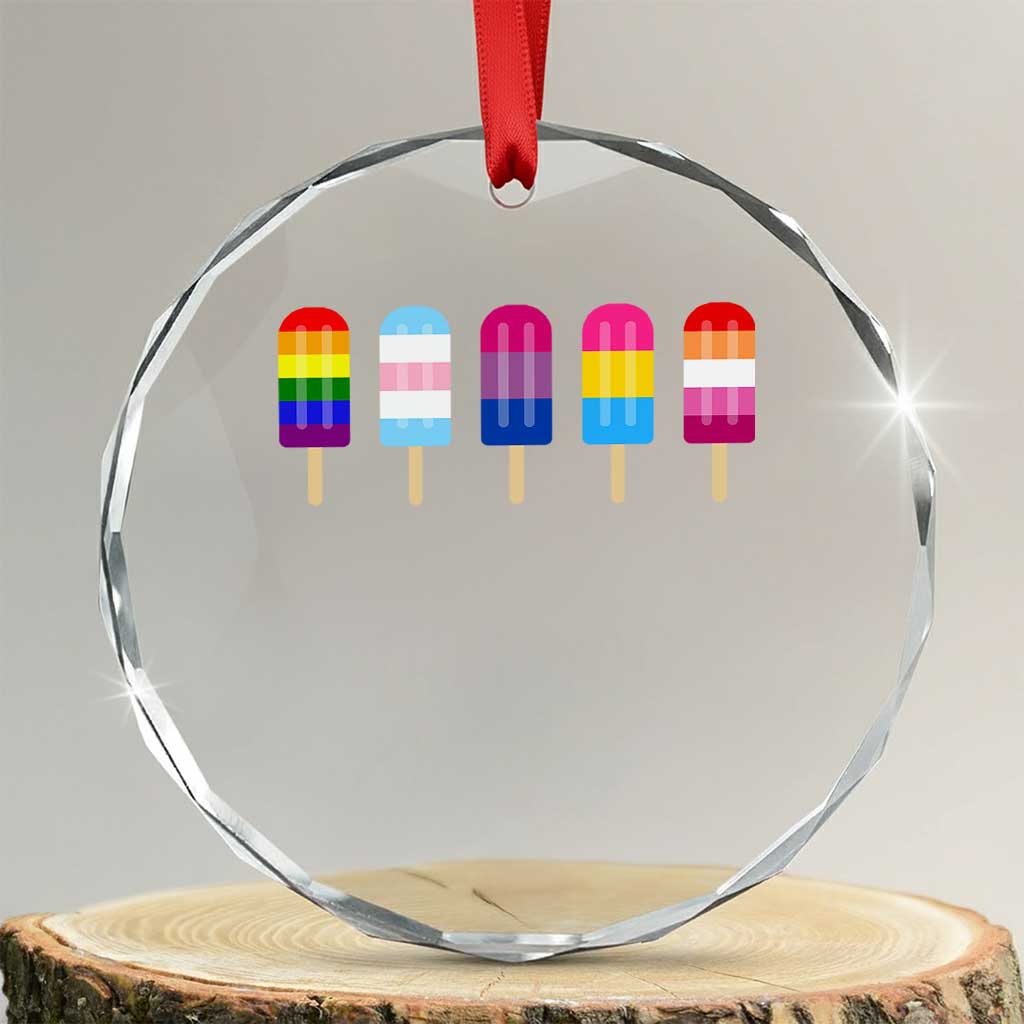 LGBT Rainbow Popsicles Crystal Glass Ornament Summer Ice Cream LGBTQ Pride Ally TS10 Transparent Glass 3'' Circle Print Your Wear