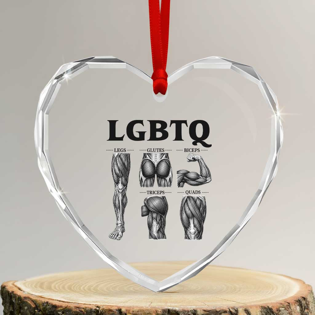 LGBTQ Acronym Funny Fitness Gym Muscle Graphic Heart Crystal Glass Ornament Legs Glutes Biceps Triceps Quads TS02 Transparent Glass 3'' Heart Print Your Wear