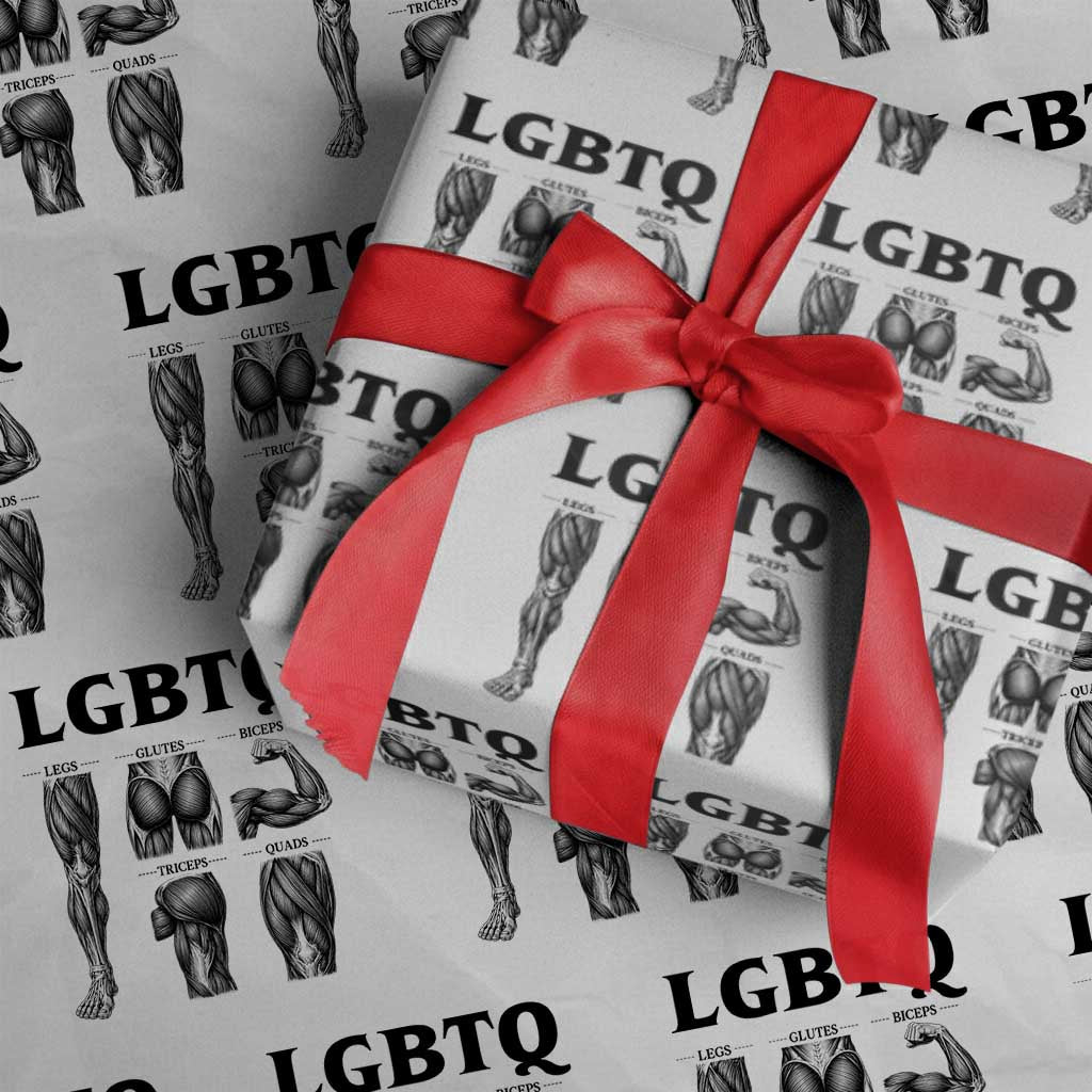 LGBTQ Acronym Funny Fitness Gym Muscle Graphic Wrapping Paper Roll Legs Glutes Biceps Triceps Quads TS02 White Print Your Wear