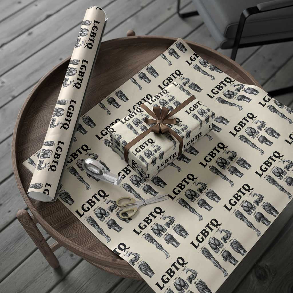 LGBTQ Acronym Funny Fitness Gym Muscle Graphic Wrapping Paper Roll Legs Glutes Biceps Triceps Quads TS02 Beige Print Your Wear