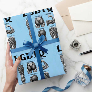LGBTQ Acronym Funny Fitness Gym Muscle Graphic Wrapping Paper Roll Legs Glutes Biceps Triceps Quads TS02 Light Blue Print Your Wear