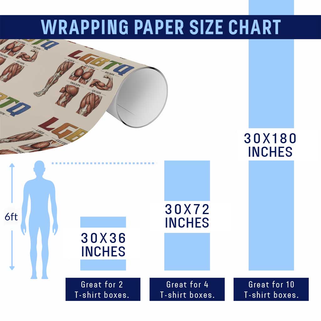 LGBTQ Acronym Funny Fitness Gym Rainbow Muscle Graphic Wrapping Paper Roll Legs Glutes Biceps Triceps Quads TS02 Print Your Wear