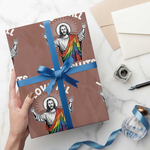 LGBTQ Jesus Wrapping Paper Roll I Love All The Sluts TS10 Mocha Print Your Wear