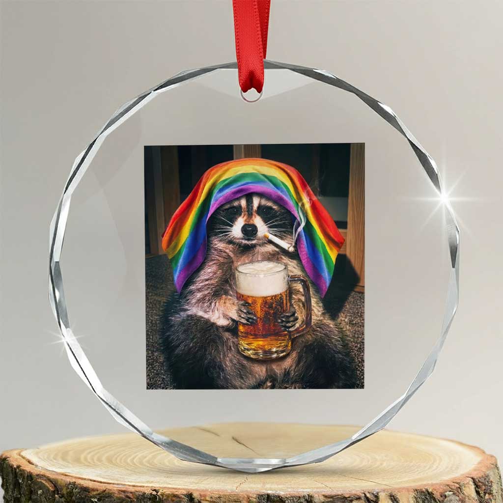 LGBTQ Pride Raccoon Rainbow Flag Crystal Glass Ornament Funny Drinking Beer TS14 Transparent Glass 3'' Circle Print Your Wear