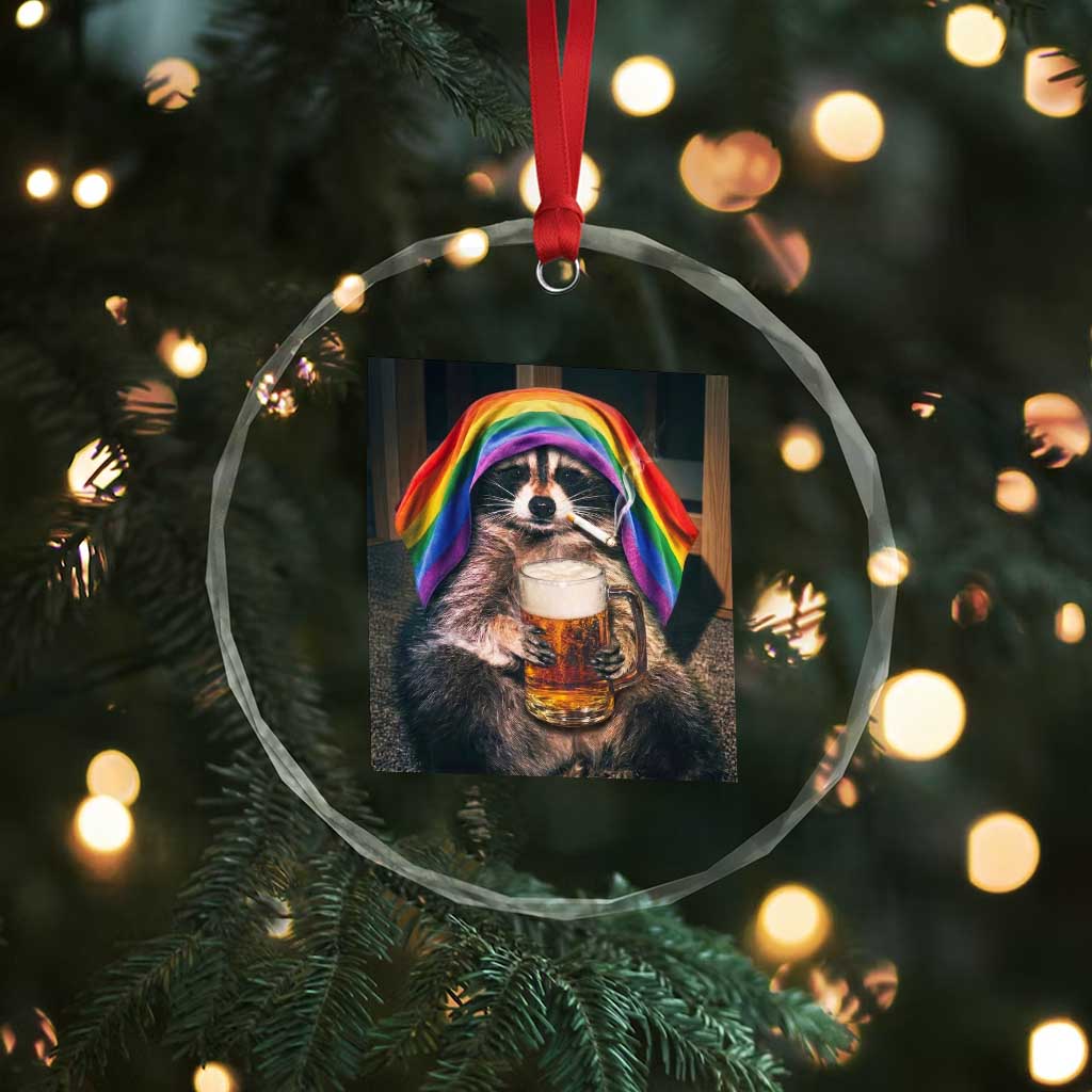 LGBTQ Pride Raccoon Rainbow Flag Crystal Glass Ornament Funny Drinking Beer TS14 Print Your Wear