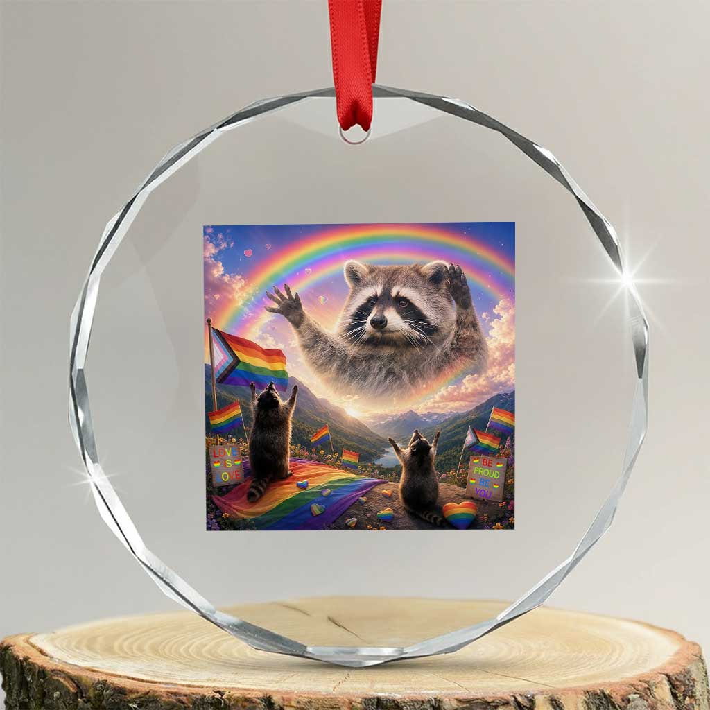 LGBTQ Pride Raccoon Rainbow Flag Crystal Glass Ornament Two Raccoons Howling to The Rainbow TS14 Transparent Glass 3'' Circle Print Your Wear
