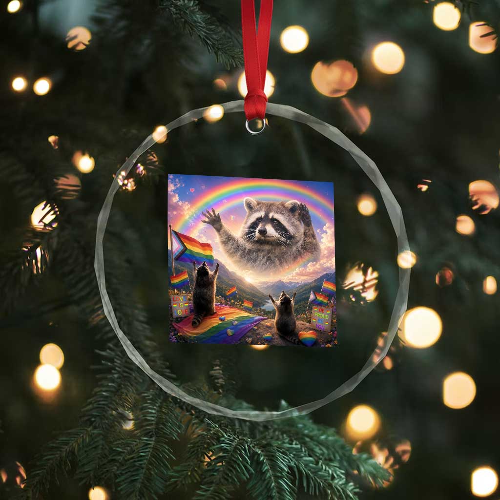 LGBTQ Pride Raccoon Rainbow Flag Crystal Glass Ornament Two Raccoons Howling to The Rainbow TS14 Print Your Wear