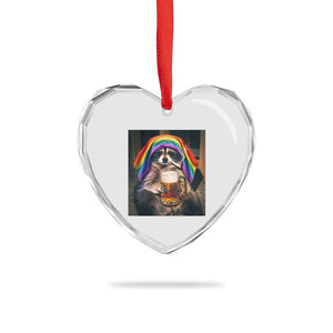 LGBTQ Pride Raccoon Rainbow Flag Heart Crystal Glass Ornament Funny Drinking Beer