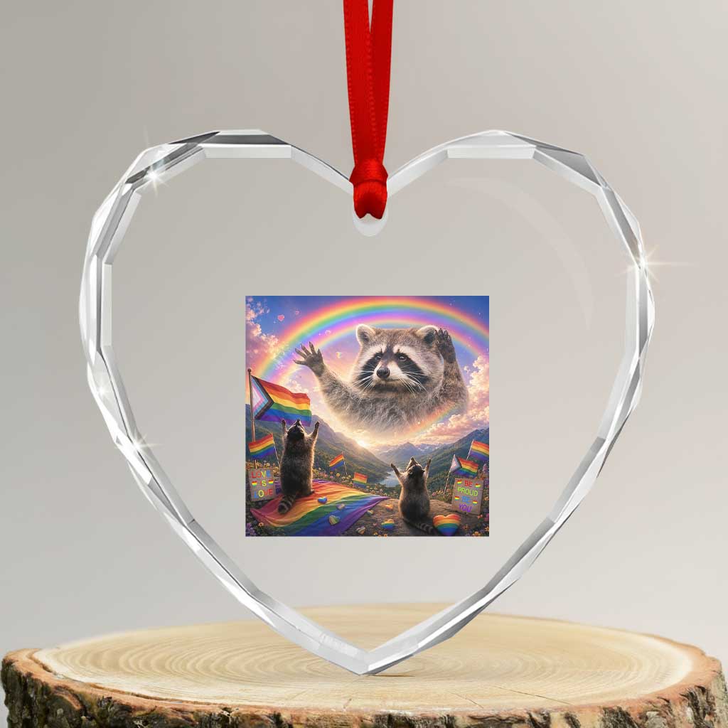 LGBTQ Pride Raccoon Rainbow Flag Heart Crystal Glass Ornament Two Raccoons Howling to The Rainbow TS14 Transparent Glass 3'' Heart Print Your Wear