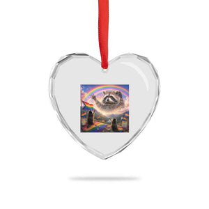 LGBTQ Pride Raccoon Rainbow Flag Heart Crystal Glass Ornament Two Raccoons Howling to The Rainbow