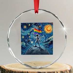 LGBTQ Rainbow Moon Astronaut Crystal Glass Ornament Starry Night Graphic TS12 Transparent Glass 3'' Circle Print Your Wear