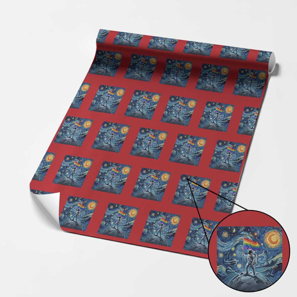 LGBTQ Rainbow Moon Astronaut Wrapping Paper Roll Starry Night Graphic TS12 Red Print Your Wear