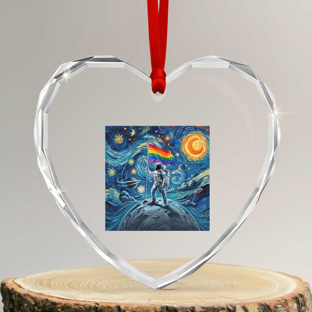 LGBTQ Rainbow Moon Astronaut Heart Crystal Glass Ornament Starry Night Graphic TS12 Transparent Glass 3'' Heart Print Your Wear