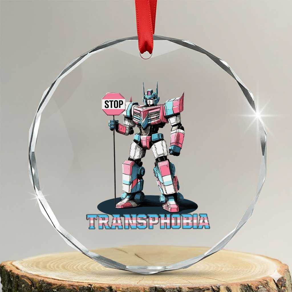 LGBTQ Trans Crystal Glass Ornament Stop Transphobia Trans Rights Social Justice TS10 Transparent Glass 3'' Circle Print Your Wear