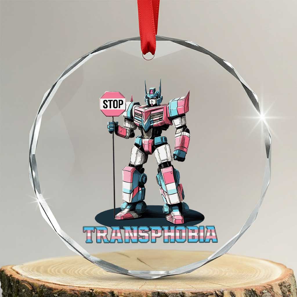 LGBTQ Trans Crystal Glass Ornament Stop Transphobia Trans Rights Social Justice TS10 Transparent Glass 3'' Circle Print Your Wear