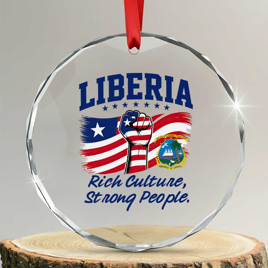 Liberia Rich Culture Strong People Patriotic Crystal Glass Ornament Liberian Flag Fist Coat Of Arms Heritage Pride TS02 Transparent Glass 3'' Circle Print Your Wear