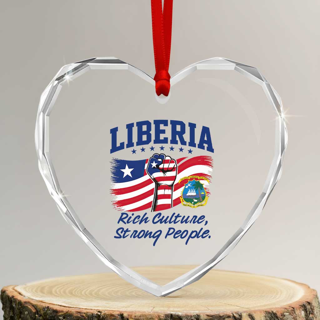 Liberia Rich Culture Strong People Patriotic Heart Crystal Glass Ornament Liberian Flag Fist Coat Of Arms Heritage Pride TS02 Transparent Glass 3'' Heart Print Your Wear