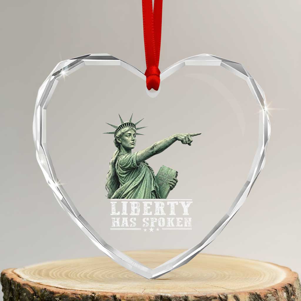 Liberty Has Spoken Pointing Statue Parody Heart Crystal Glass Ornament Funny Sarcastic Basketball Sports Viral Meme Americana TS02 Transparent Glass 3'' Heart Print Your Wear