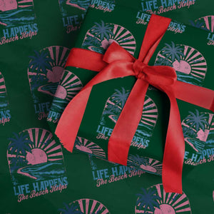 Life Happens The Beach Helps Wrapping Paper Roll Retro Coastal Ocean Therapy Cute Summer Vibes TS10 Green Print Your Wear