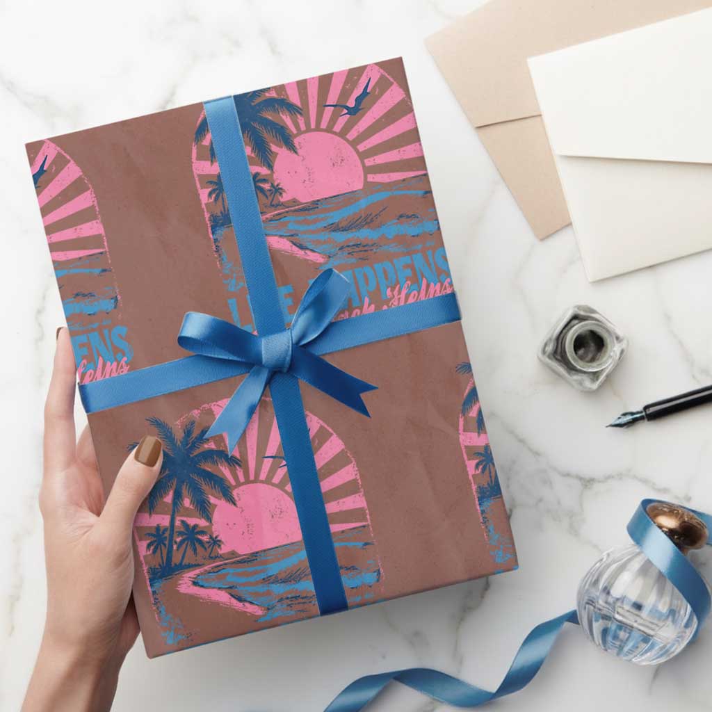 Life Happens The Beach Helps Wrapping Paper Roll Retro Coastal Ocean Therapy Cute Summer Vibes TS10 Mocha Print Your Wear