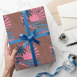 Life Happens The Beach Helps Wrapping Paper Roll Retro Coastal Ocean Therapy Cute Summer Vibes TS10 Mocha Print Your Wear