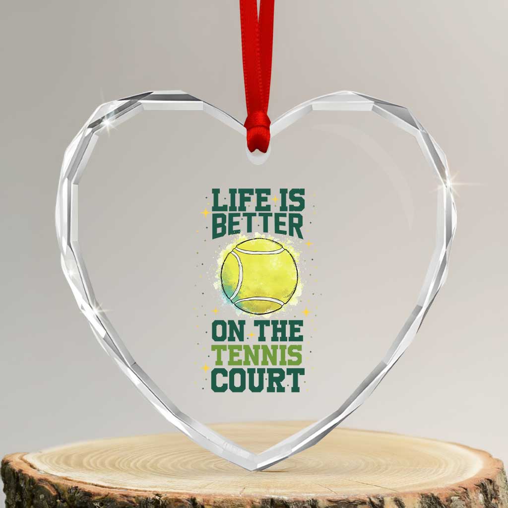 Life Is Better On The Court Heart Crystal Glass Ornament Tennis Lover Gift TS12 Transparent Glass 3'' Heart Print Your Wear