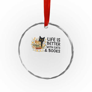 Life Is Better With Cats And Books Crystal Glass Ornament Funny Black Cat Book Lover TS12 Print Your Wear