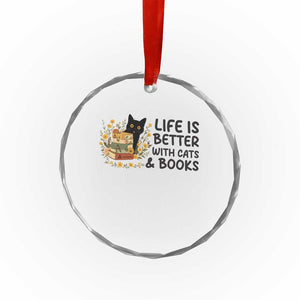 Life Is Better With Cats And Books Crystal Glass Ornament Funny Black Cat Book Lover TS12 Print Your Wear