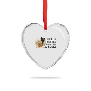 Life Is Better With Cats And Books Heart Crystal Glass Ornament Funny Black Cat Book Lover TS12 Print Your Wear