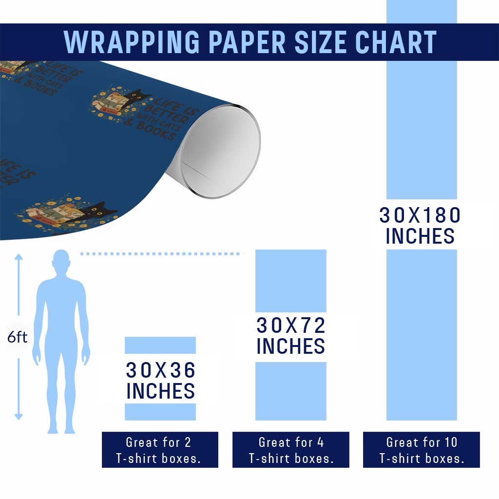 Life Is Better With Cats And Books Wrapping Paper Roll Funny Black Cat Book Lover TS12 Print Your Wear