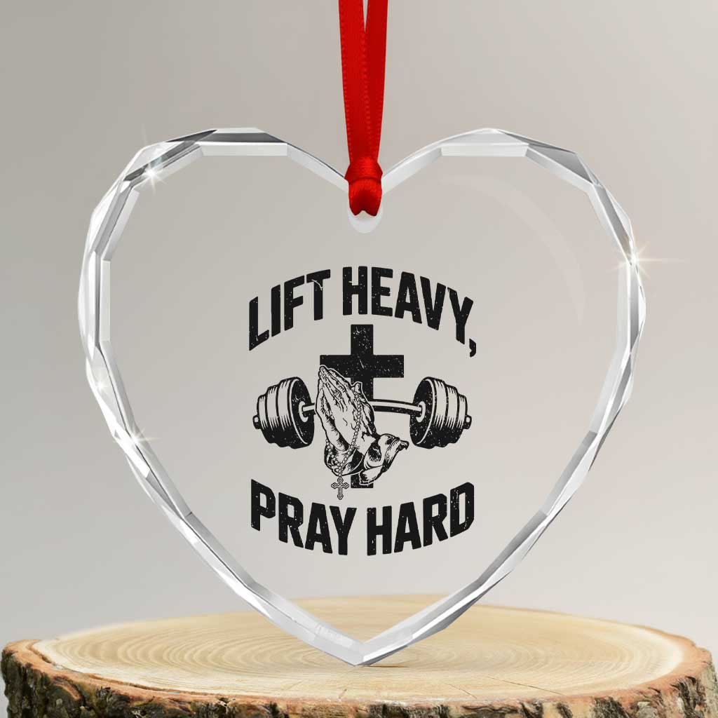 Lift Heavy Pray Hard Heart Crystal Glass Ornament Christian Workout Jesus Gym Lifting TS11 Transparent Glass 3'' Heart Print Your Wear