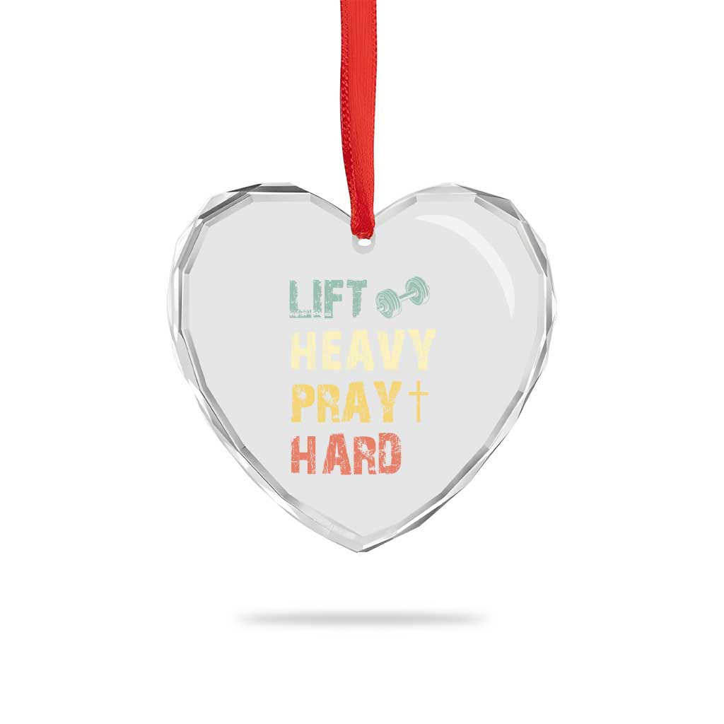 Lift Heavy Pray Hard Heart Crystal Glass Ornament Christian Workout Jesus Gym Lifting Retro Cross TS11 Print Your Wear