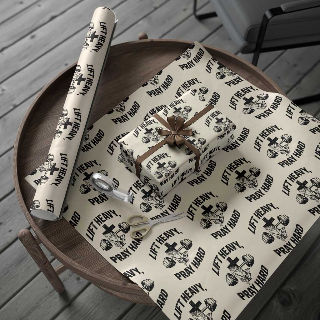 Lift Heavy Pray Hard Wrapping Paper Roll Christian Workout Jesus Gym Lifting TS11 Beige Print Your Wear