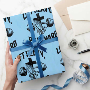 Lift Heavy Pray Hard Wrapping Paper Roll Christian Workout Jesus Gym Lifting TS11 Light Blue Print Your Wear