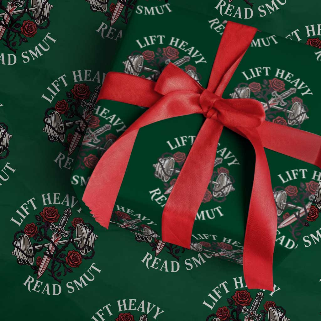 Lift Heavy Read Smut Funny Bookish Fitness Wrapping Paper Roll Vintage Gothic Dagger Roses Weightlifting Spicy Romance Book Lover TS02 Green Print Your Wear