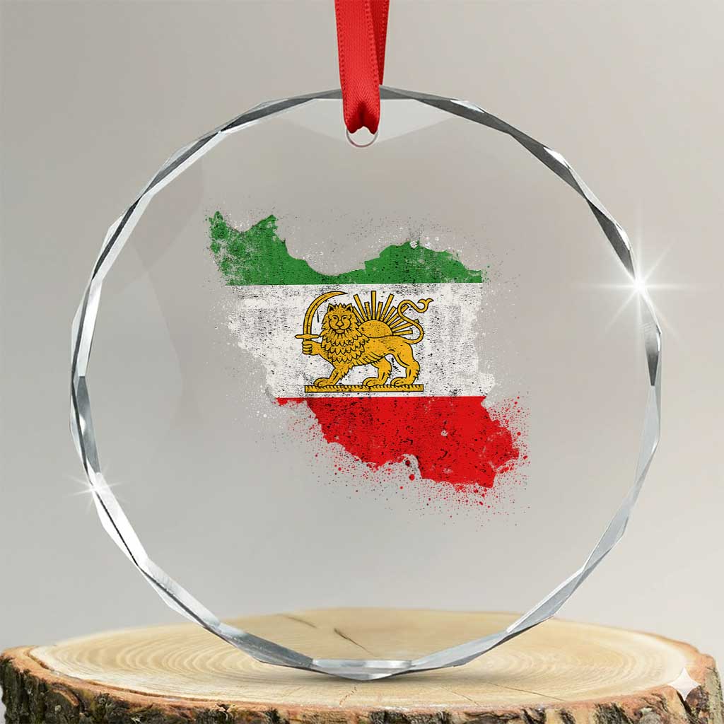 Lion and Sun Iran Crystal Glass Ornament Shir o Khorshid Retro Vintage Watercolors Iran Flag TS10 Transparent Glass 3'' Circle Print Your Wear